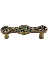 Lily Drawer Pull Inset with Green Aventurine - 3 inch Center-to-Center in Antique Brass.